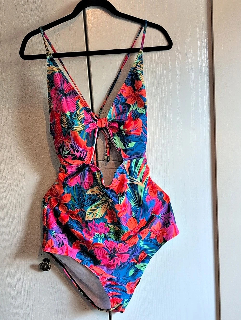 Tropical Floral Cut Out One Piece Swimsuit